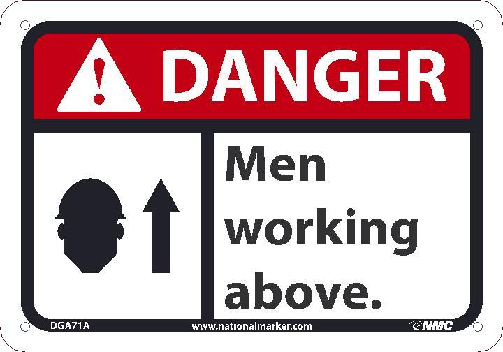 DANGER MEN WORKING ABOVE SIGN, 7X10, .0045 VINYL