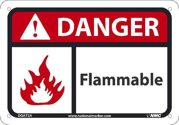 DANGER FLAMMABLE SIGN, 7X10, .040 ALUM