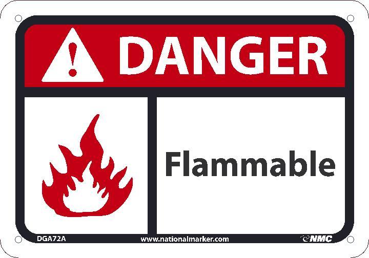 DANGER FLAMMABLE SIGN, 7X10, .050 PLASTIC
