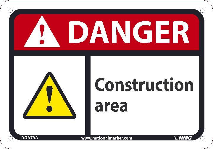 DANGER CONSTRUCTION AREA SIGN, 10X14, .0045 VINYL