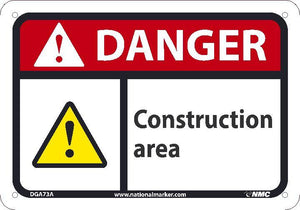 DANGER CONSTRUCTION AREA SIGN, 7X10, .050 PLASTIC