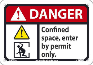 DANGER CONFINED SPACE ENTER BY PERMIT ONLY SIGN, 10X14, .050 PLASTIC