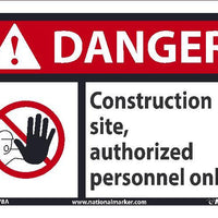 DANGER CONSTRUCTION SITE AUTHORIZED PERSONNEL ONLY SIGN, 7X10, .0045 VINYL