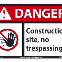 DANGER CONSTRUCTION SITE NO TRESPASSING SIGN, 7X10, .0045 VINYL
