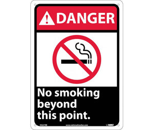 DANGER, NO SMOKING BEYOND THIS POINT (W/GRAPHIC), 14X10, RIGID PLASTIC