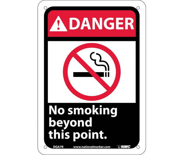 DANGER, NO SMOKING BEYOND THIS POINT (W/GRAPHIC), 10X7, RIGID PLASTIC