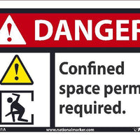 DANGER CONFINED SPACE PERMIT REQUIRED SIGN, 7X10, .050 PLASTIC