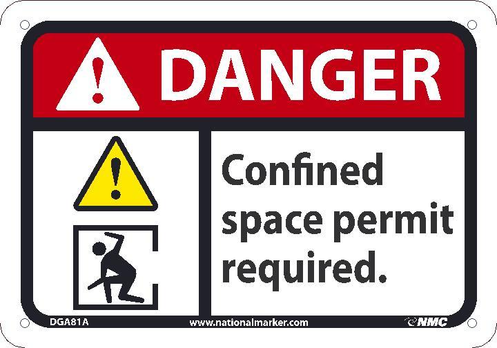 DANGER CONFINED SPACE PERMIT REQUIRED SIGN, 10X14, .0045 VINYL