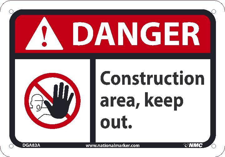 DANGER CONSTRUCTION AREA KEEP OUT SIGN, 10X14, .050 PLASTIC