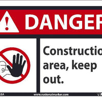 DANGER CONSTRUCTION AREA KEEP OUT SIGN, 7X10, .0045 VINYL
