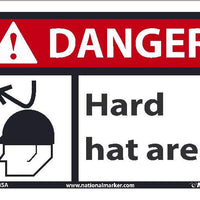 DANGER HARD HAT AREA SIGN, 10X14, .0045 VINYL