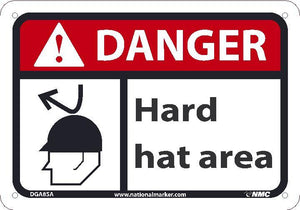 DANGER HARD HAT AREA SIGN, 7X10, .050 PLASTIC