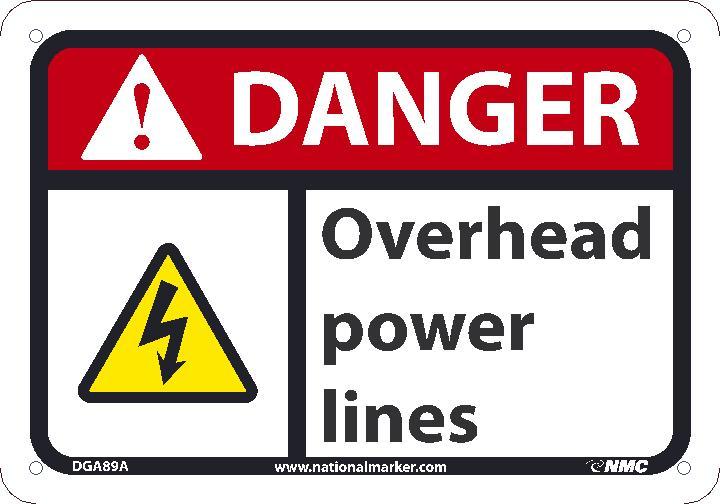DANGER OVERHEAD POWER LINES SIGN, 10X14, .050 PLASTIC