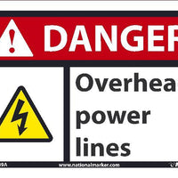 DANGER OVERHEAD POWER LINES SIGN, 7X10, .0045 VINYL