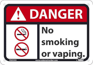 DANGER NO SMOKING OR VAPING SIGN, 7X10, .0045 VINYL