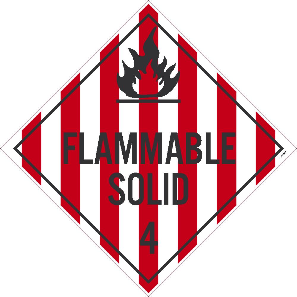 PLACARD, FLAMMABLE SOLID 4, 10.75X10.75, PVC, FLEXIBLE PVC, .015 UNRIPPABLE VINYL, PACK 10