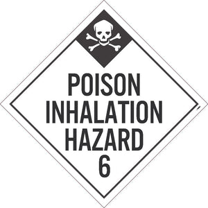 PLACARD, POISON INHALATION HAZARD 6, 10.75X10.75, PVC, FLEXIBLE PVC, .015 UNRIPPABLE VINYL, PACK 100