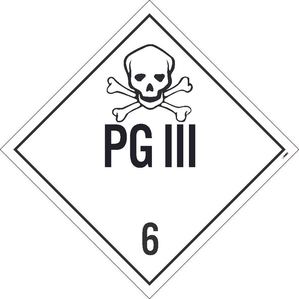 PLACARD, POISON, PG III 6, 10.75X10.75, PRESSURE SENSITIVE VINYL .0045, PACK 100