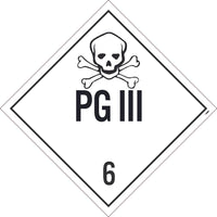 PLACARD, POISON, PG III 6, 10.75X10.75, REMOVABLE PS VINYL