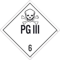 PLACARD, PG III 6, 10 3/4X10 3/4, RIGID PLASTIC