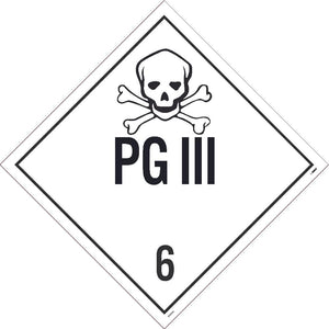 PLACARD, PG III 6, 10 3/4X10 3/4, RIGID PLASTIC