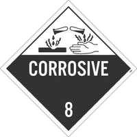 PLACARD, CORROSIVE 8, 10 3/4X10 3/4, PS VINYL, Pack 50