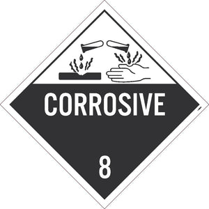 PLACARD, CORROSIVE 8, 10 3/4X10 3/4, PS VINYL, Pack 50