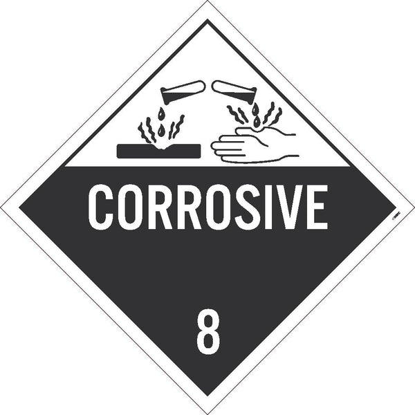 PLACARD, CORROSIVE 8, 10.75X10.75, REMOVABLE PS VINYL, PACK 10