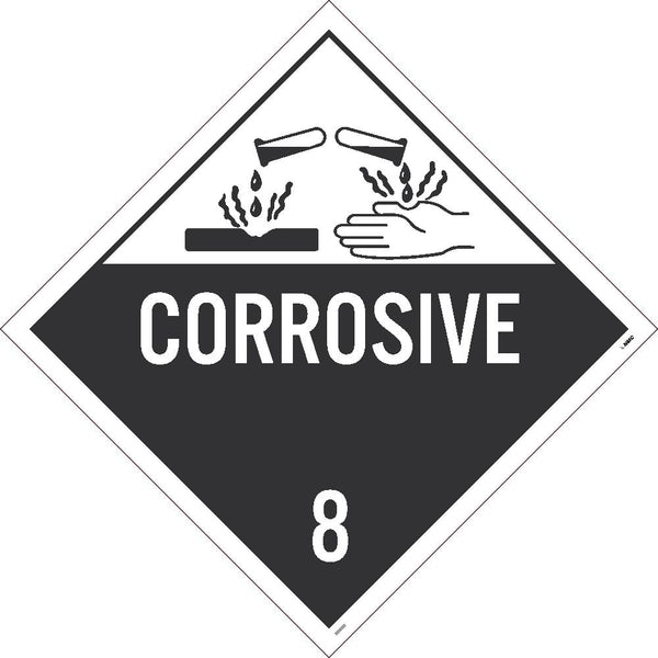 PLACARD, CORROSIVE 8, 10.75X10.75, PS VINYL