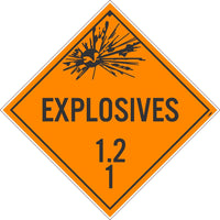 PLACARD, EXPLOSIVES 1.2 1, 10.75X10.75, REMOVABLE PS VINYL, PACK 100
