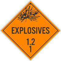 PLACARD, EXPLOSIVES 1.2 1, 10.75X10.75, REMOVABLE PS VINYL, PACK 10