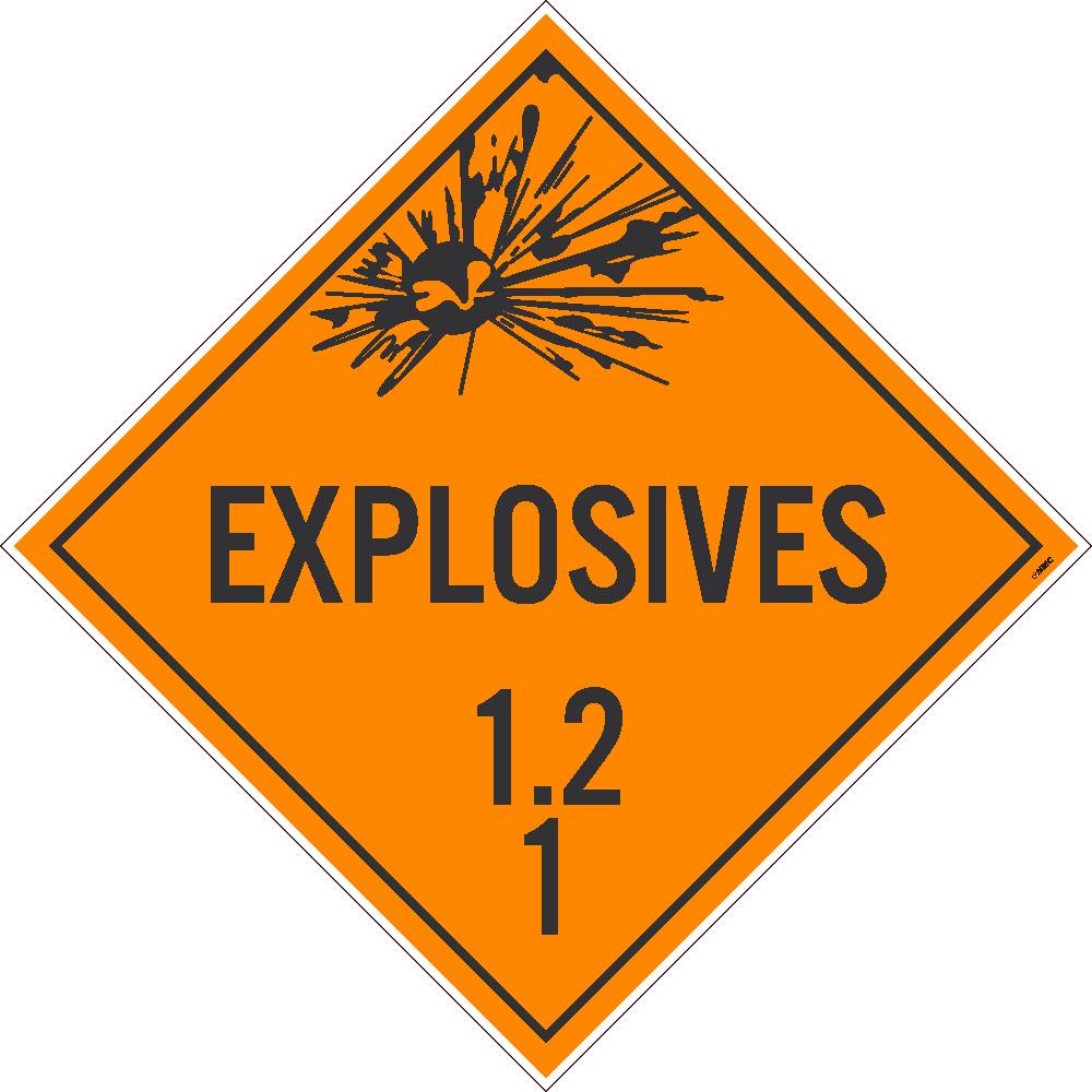 PLACARD, EXPLOSIVES 1.2 1, 10.75X10.75, POLYTAG, PACK 100