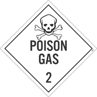 PLACARD, POISON GAS 2, 10.75X10.75, PRESSURE SENSITIVE VINYL .0045, PACK 50