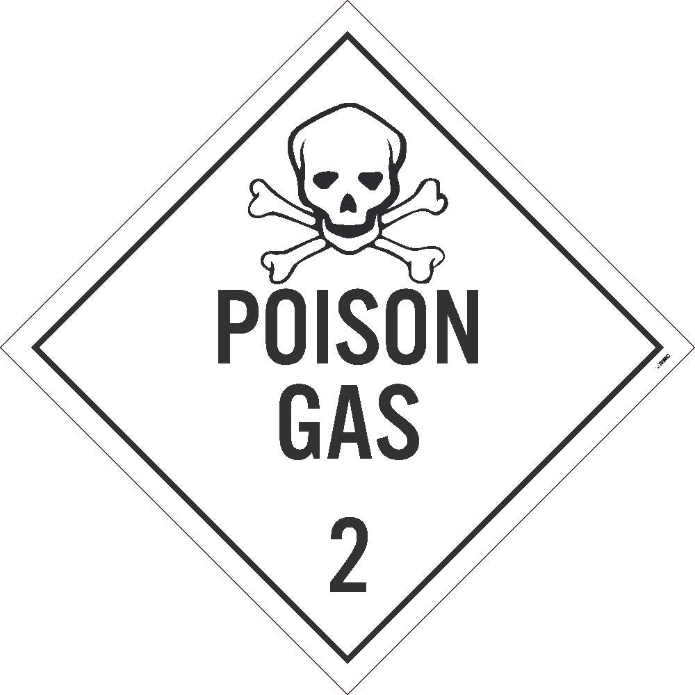 PLACARD, POISON GAS 2, 10.75X10.75, REMOVABLE PS VINYL, PACK 10