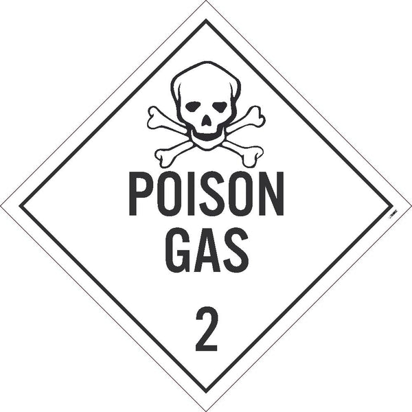 PLACARD, POISON GAS 2, 10.75X10.75, REMOVABLE PS VINYL, PACK 25