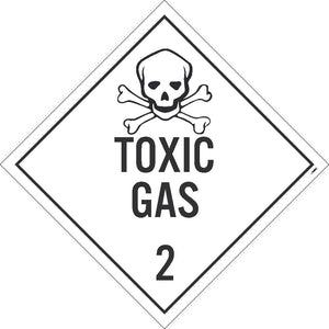 PLACARD, TOXIC GAS 2, 10.75X10.75, PRESSURE SENSITIVE VINYL .0045, PACK 100