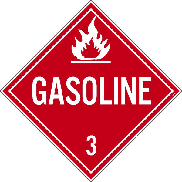 PLACARD, GASOLINE 3, 10.75X10.75, POLYTAG, PACK 25