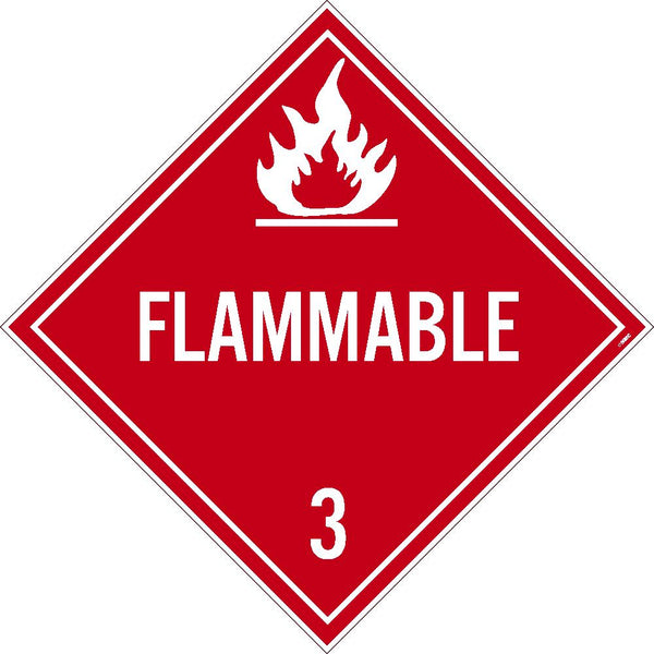 PLACARD, FLAMMABLE 3, 10.75X10.75, PRESSURE SENSITIVE VINYL .0045, PACK 25