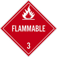 PLACARD, FLAMMABLE 3, 10.75X10.75, REMOVABLE PS VINYL, PACK 50