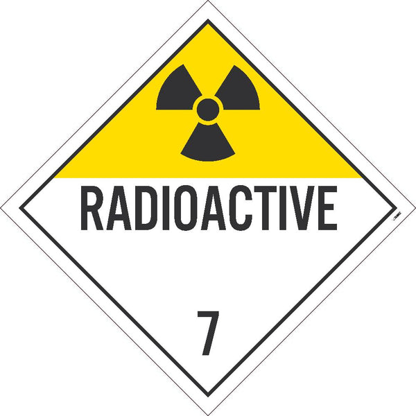 PLACARD, RADIOACTIVE 7, 10.75X10.75, REMOVABLE PS VINYL, PACK 25
