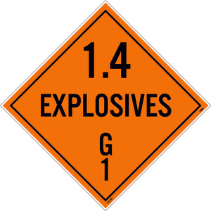 PLACARD, 1.4 EXPLOSIVES G1, 10.75X10.75, REMOVABLE PS VINYL, PACK 10