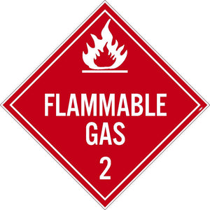 PLACARD, FLAMMABLE GAS 2, 10.75X10.75, PRESSURE SENSITIVE VINYL .0045, PACK 50