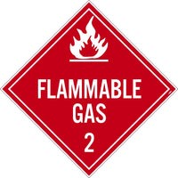 PLACARD, FLAMMABLE GAS 2, 10.75X10.75, PVC, FLEXIBLE PVC, .015 UNRIPPABLE VINYL, PACK 100