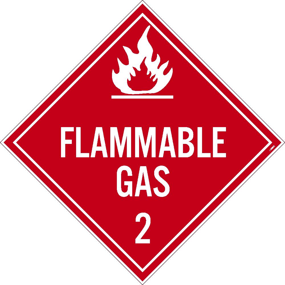 PLACARD, FLAMMABLE GAS 2, 10.75X10.75, PVC, FLEXIBLE PVC, .015 UNRIPPABLE VINYL, PACK 10
