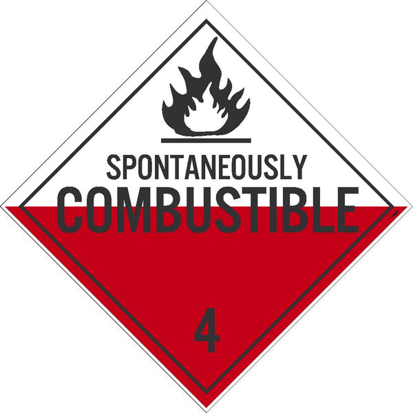 PLACARD, SPONTANEOUSLY COMBUSTIBLE 4, 10.75X10.75, PRESSURE SENSITIVE VINYL .0045, PACK 10