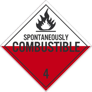 PLACARD, SPONTANEOUSLY COMBUSTIBLE 4, 10.75X10.75, PS VINYL