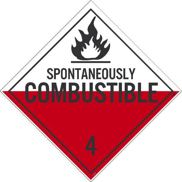 PLACARD, SPONTANEOUSLY COMBUSTIBLE 4, 10.75X10.75, PS VINYL