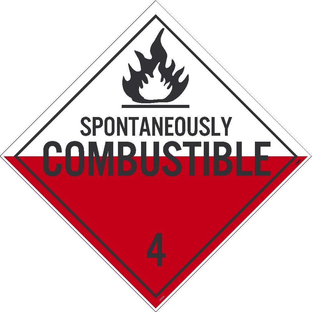 PLACARD, SPONTANEOUSLY COMBUSTIBLE 4, 10.75X10.75, PS VINYL