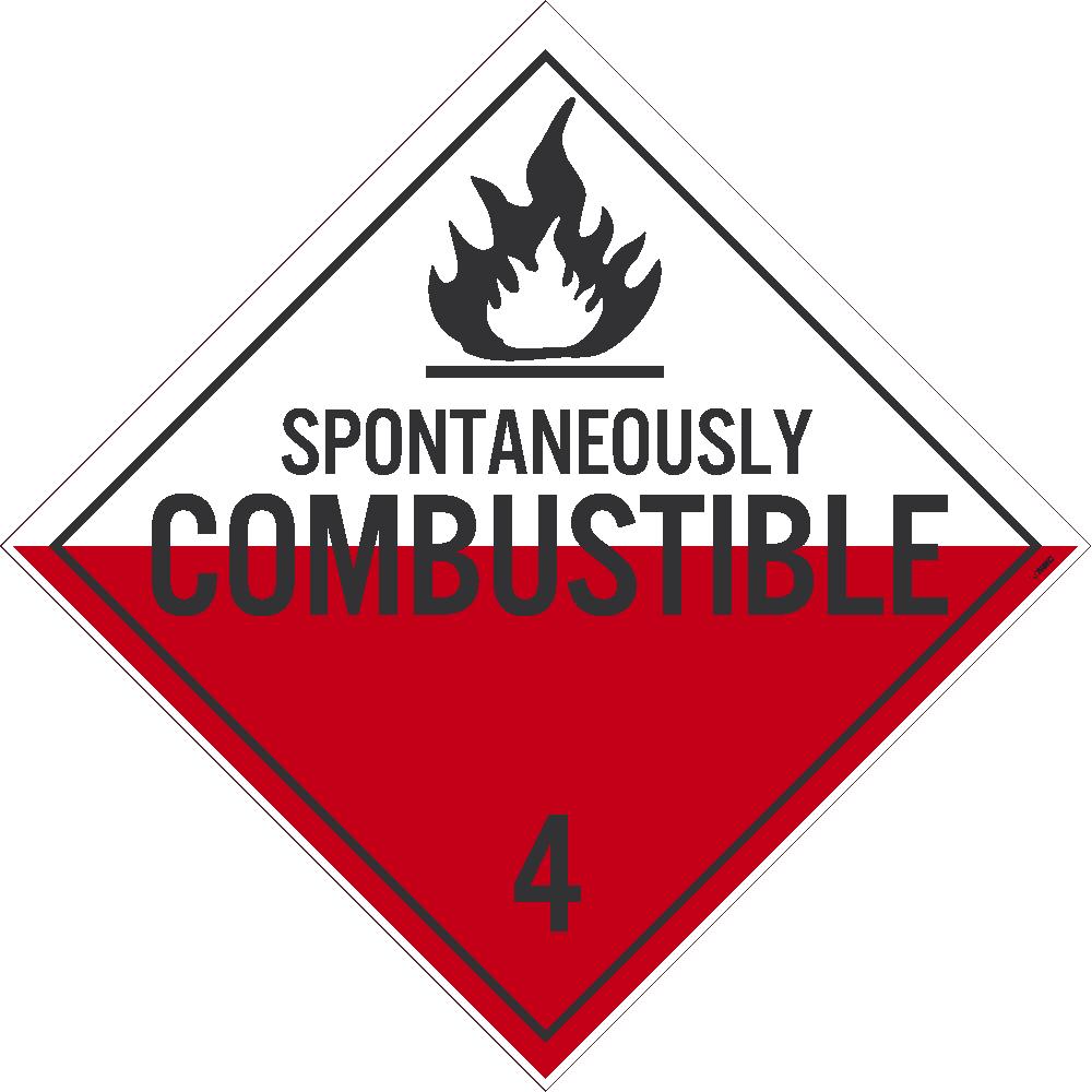 PLACARD, SPONTANEOUSLY COMBUSTIBLE 4, 10.75X10.75, PVC, FLEXIBLE PVC, .015 UNRIPPABLE VINYL, PACK 25