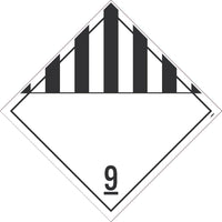 PLACARD,  MISCELLANEOUS GOODS, CLASS 9, 10.75X10.75, PVC, FLEXIBLE PVC, .015 UNRIPPABLE VINYL, PACK 100